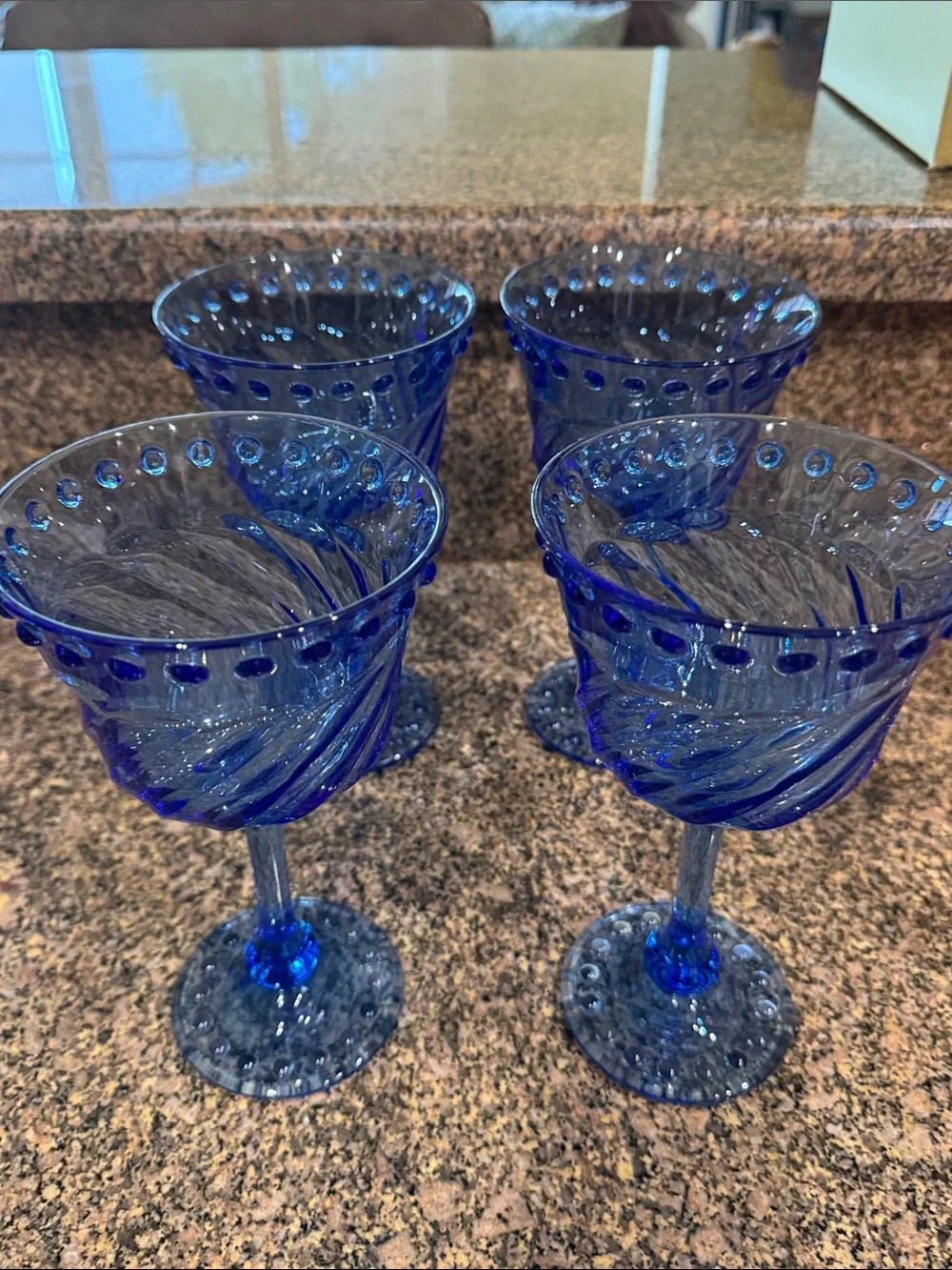 Anthropologie Cobalt Blue Swirl Wine Glasses  (Set of 4)